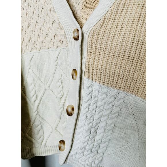 RAILS Cream Off-White Patchwork Mixed Cables V-Neck Reese Cardigan Size Xs - Picture 11 of 16